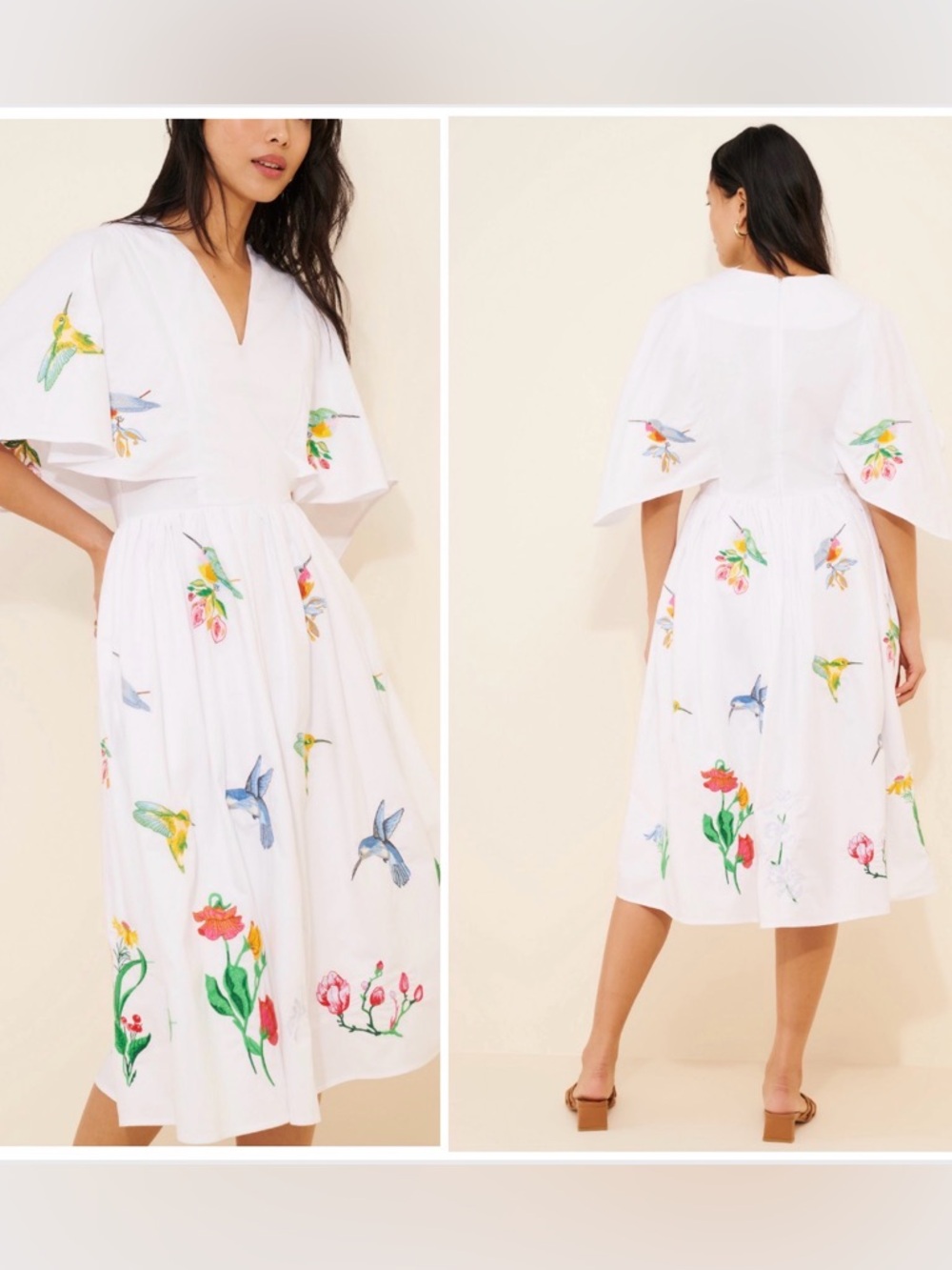 Fanm Mon Cottage Chic White colorful Embroidery midi dress